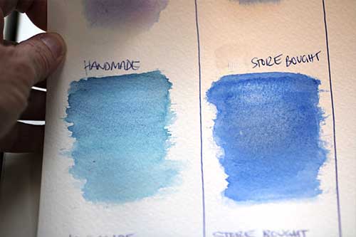 handmade vs store bought swatches watercolor paint