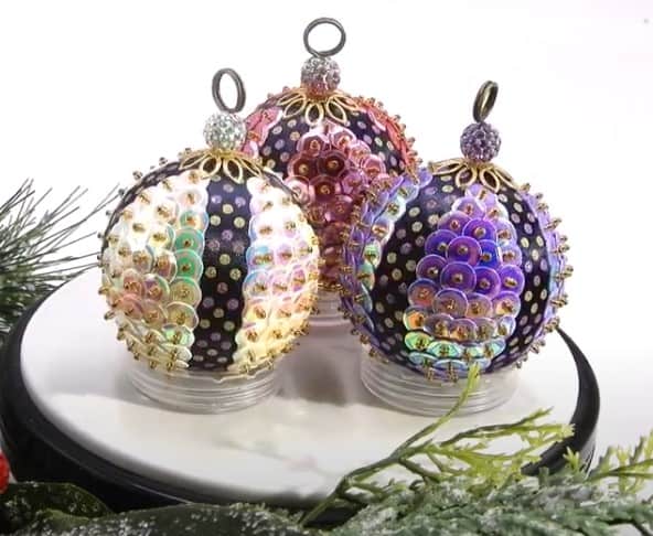 sequin and bead Christmas ornaments in different colors