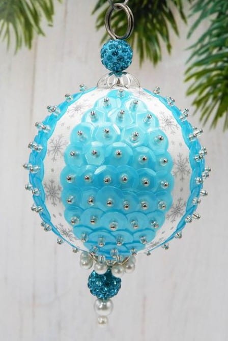 blue beaded Christmas ornament