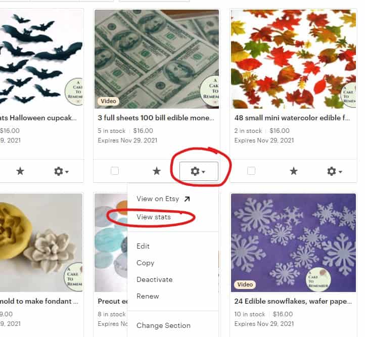 View stats button in the etsy listing manager