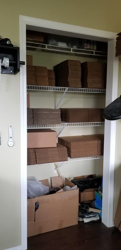 box storage in a converted closet