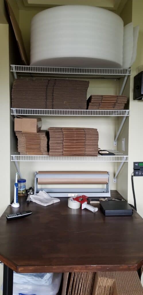 shipping station shelving and desk