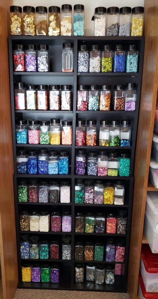 bead and sequin storage shelving and jars