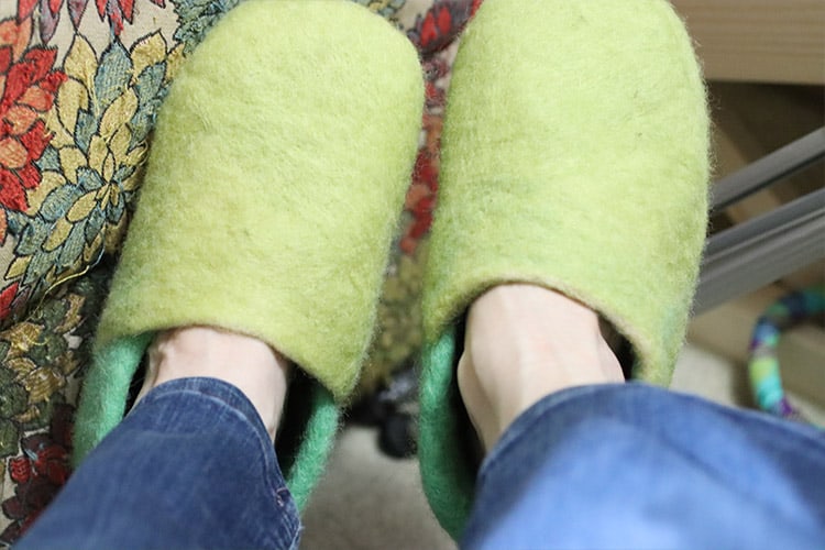testing the fit of the slippers