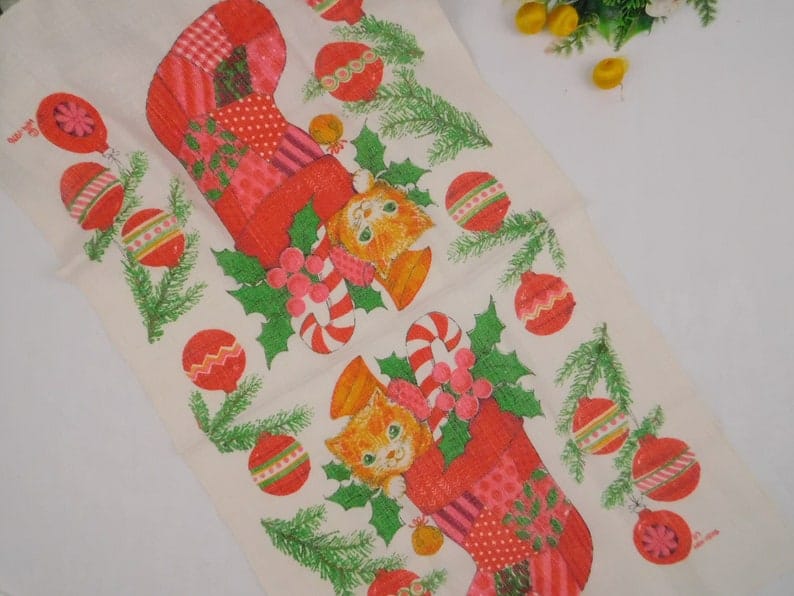 vintage christmas tea towel