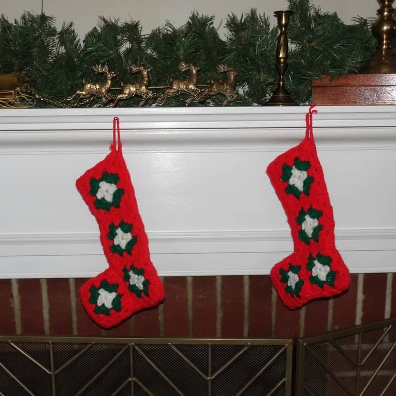 vintage granny square crochet stockings