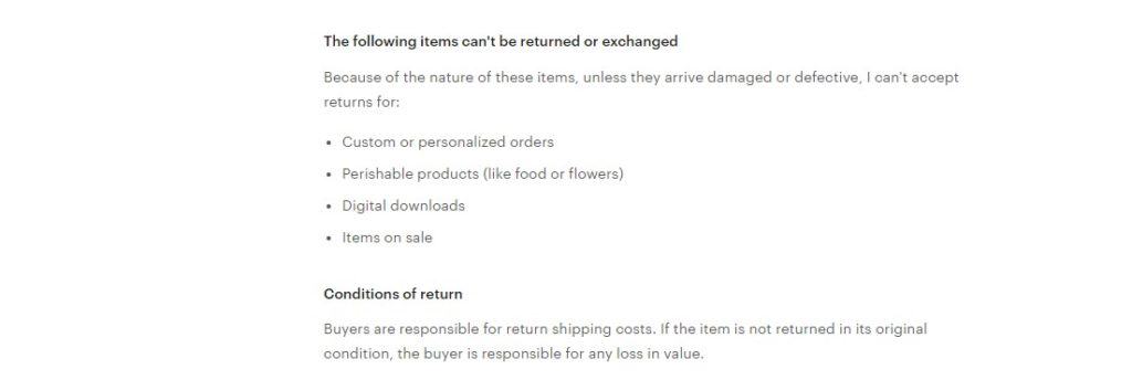 returns policy on etsy