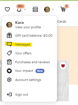 How to find your messages in your Etsy personal profile to send a seller a photo