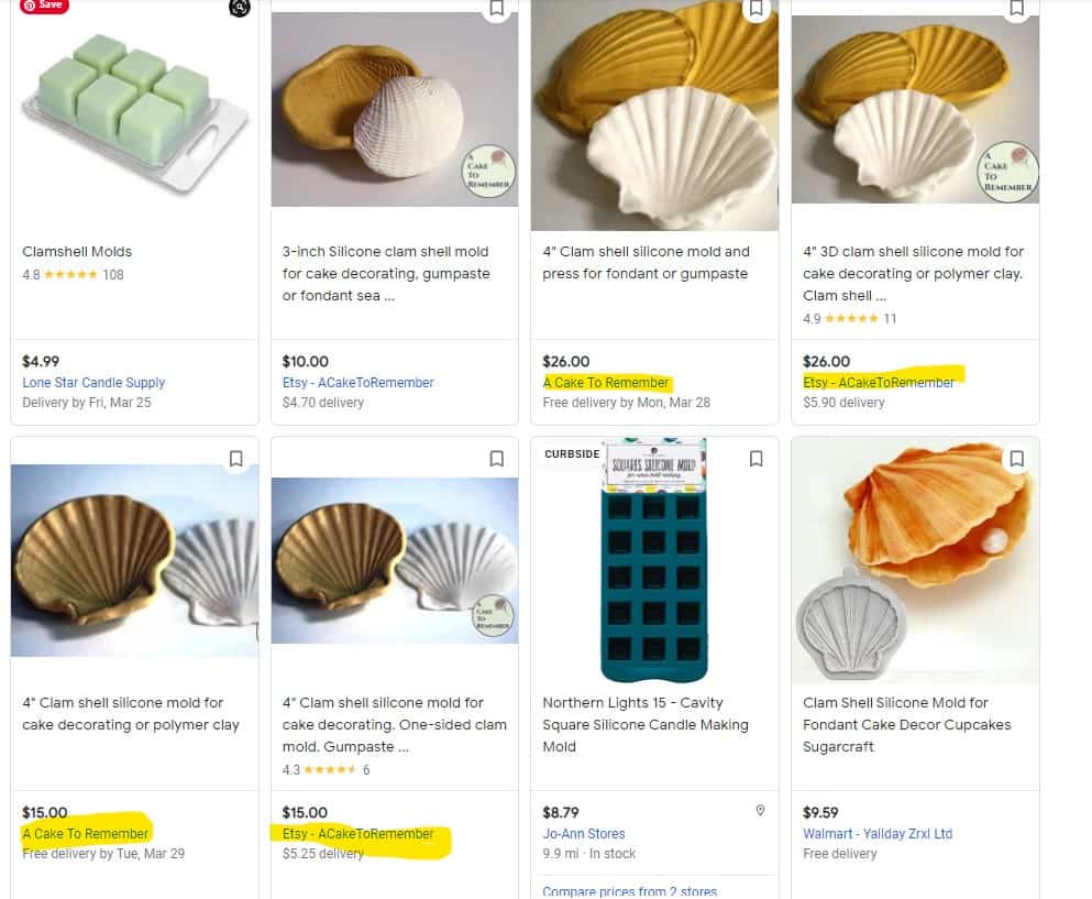 My listings on Etsy and my website in Google shopping results