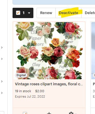 picture of an etsy listing with the deactivate button highlighted