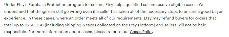 Text from Etsy explaining how the protection plan works