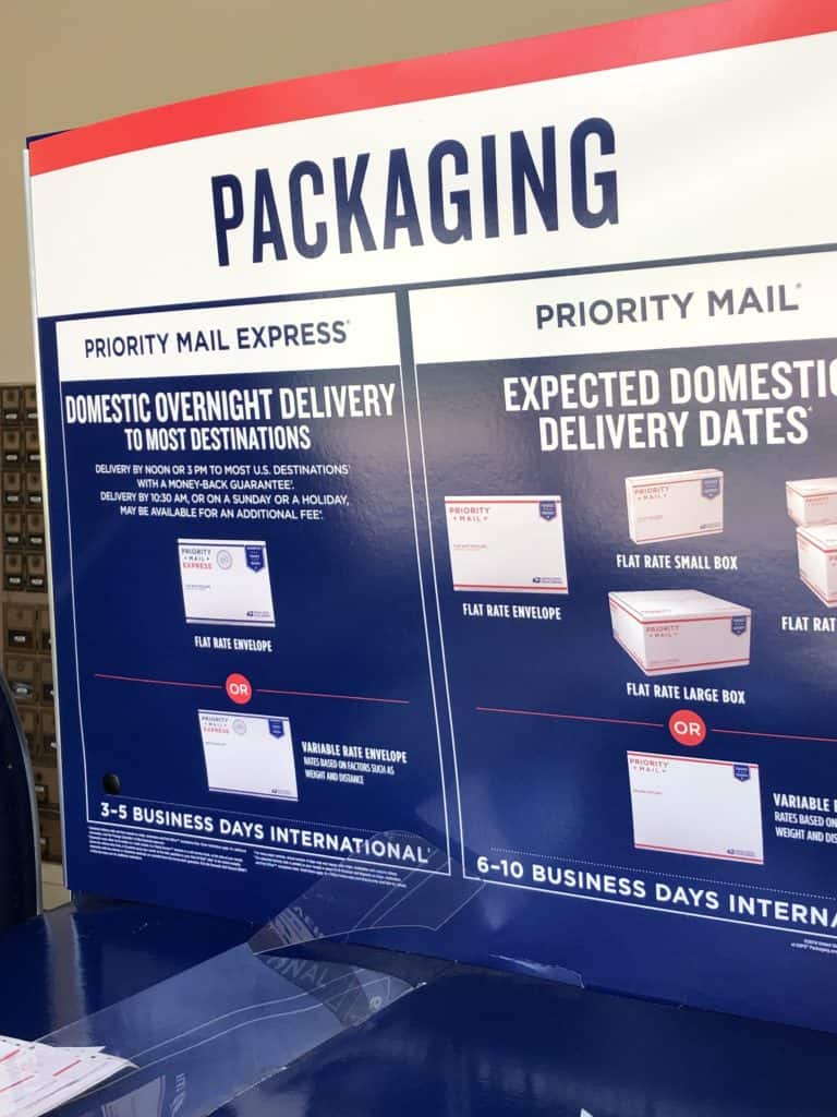 Post office packaging signs