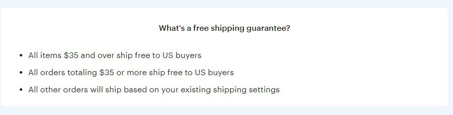 text of the free shipping guarantee on Etsy