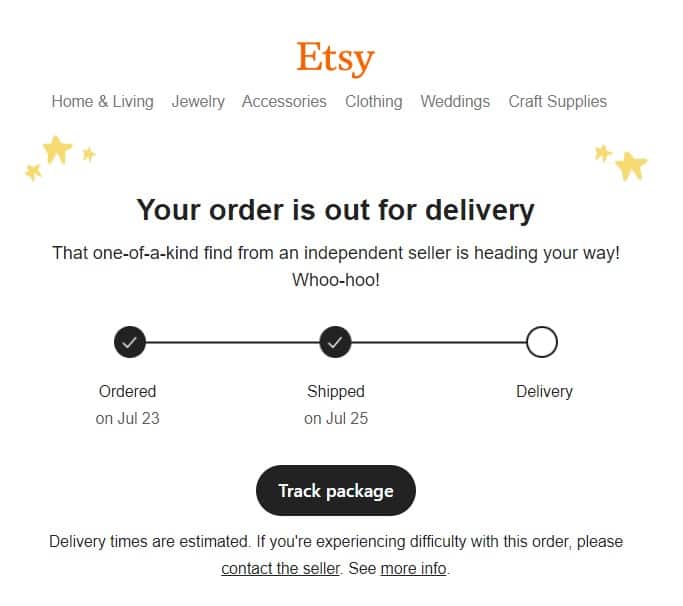 order is being delivered today notification