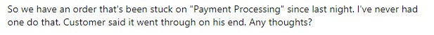 payment processing question on a facebook forum