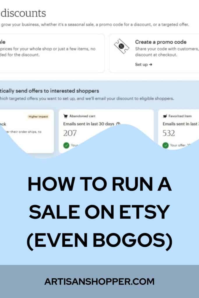 Image saying how to run a sale on etsy, even bogos