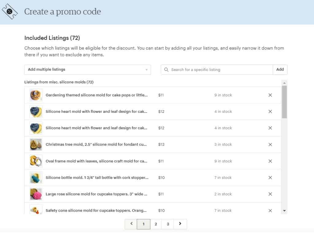 Image of the interface to Add listings to the coupon code.