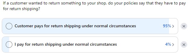 Survey results of who pays for return shipping.
