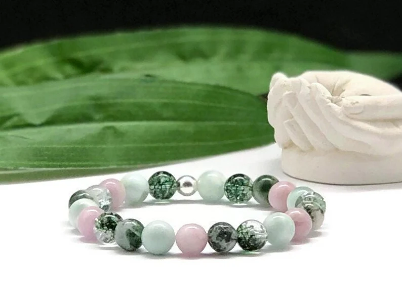 Green and pink healing stone bracelet