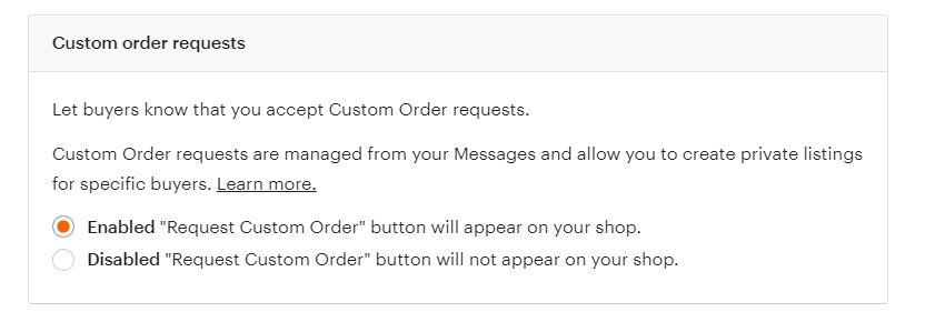 Enable the custom order button