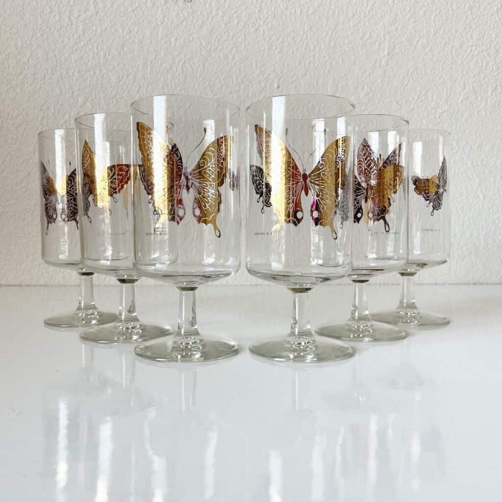 Vintage glassware with butterfly design