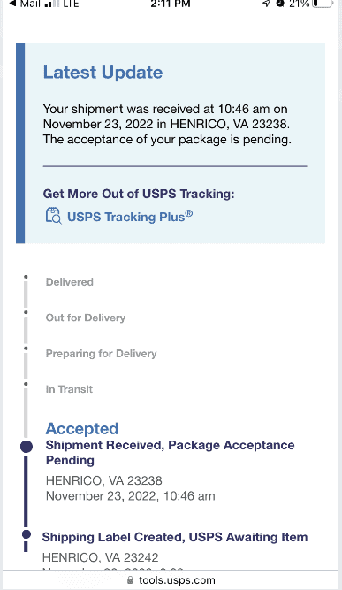 Tracking of a package that missed the sorting facility scan.