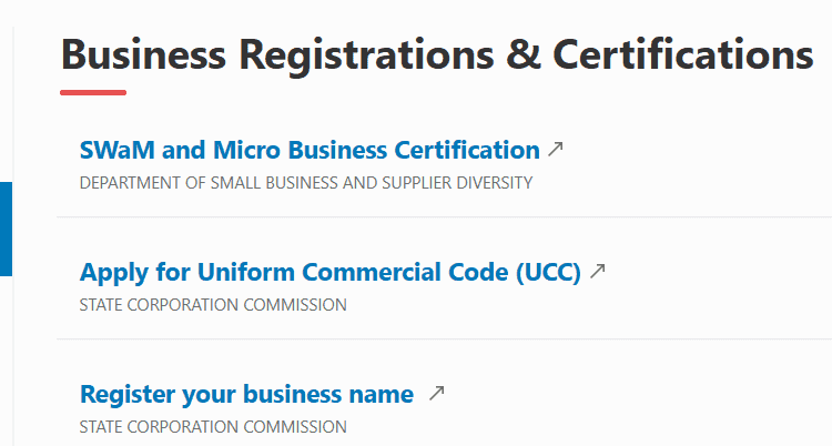 graphic of a state business registration page