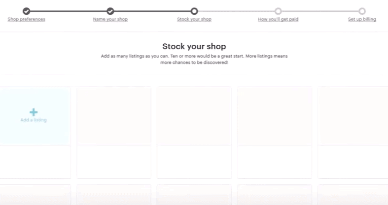 Image of the Stock Your Shop page in the Etsy shop setup process