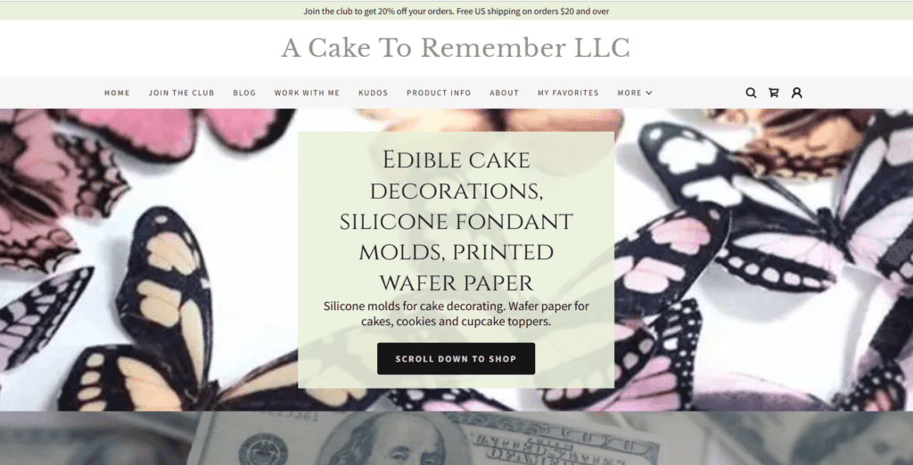 A Cake To Remember website homepage.