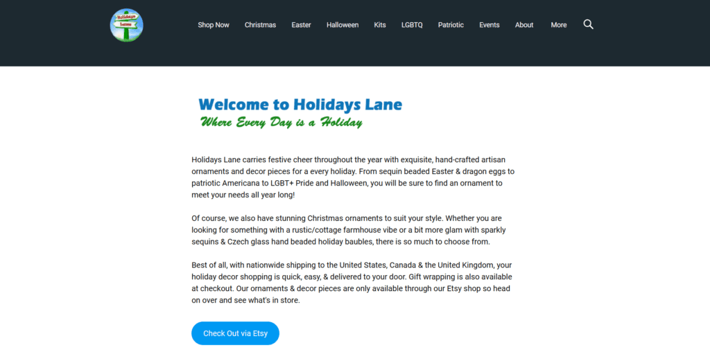 Holidays Lane website homepage