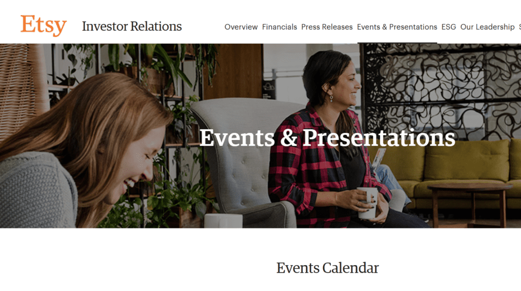 The Etsy Investor events page.