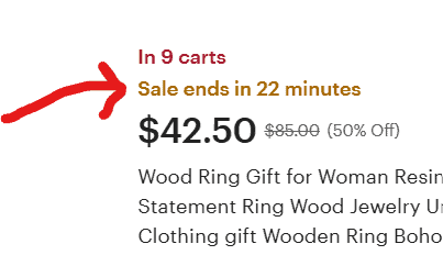 countdown notice on an Etsy listing