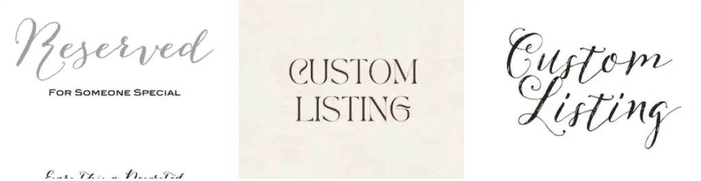 Examples of custom listings in Etsy search.