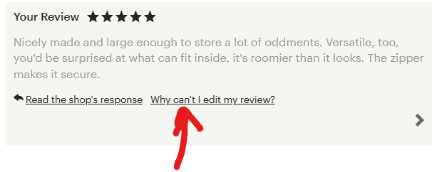 why can't I edit my review link on a review