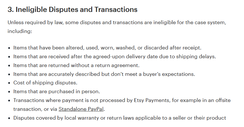 Etsy case system ineligible situations
