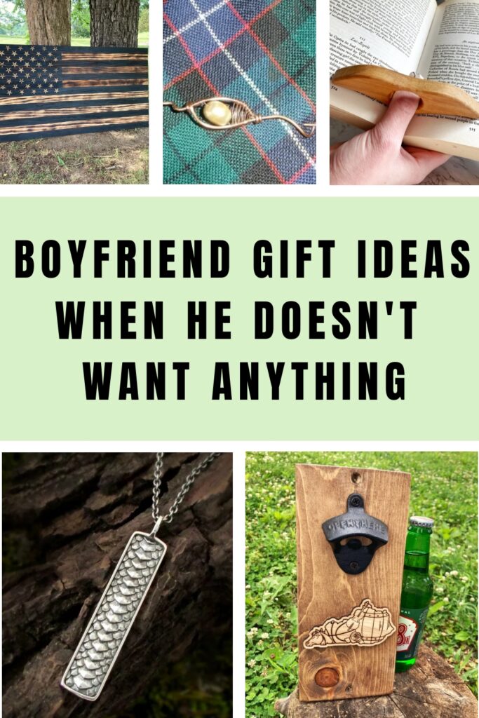boyfriend gift ideas when he doesn't want anything, with photos of mens accessory gifts, mens home decor gifts, mens keepsake gifts.