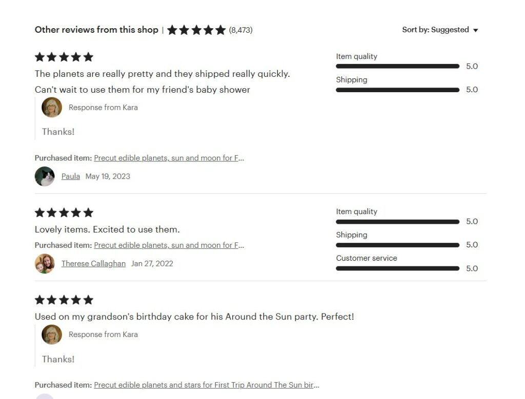 additional star ratings on an Etsy review
