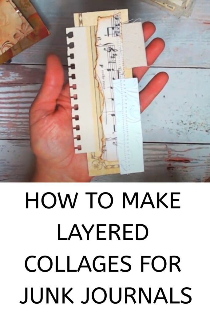how to make mixed media collages for junk journals, with a photo of a hand holding a collage