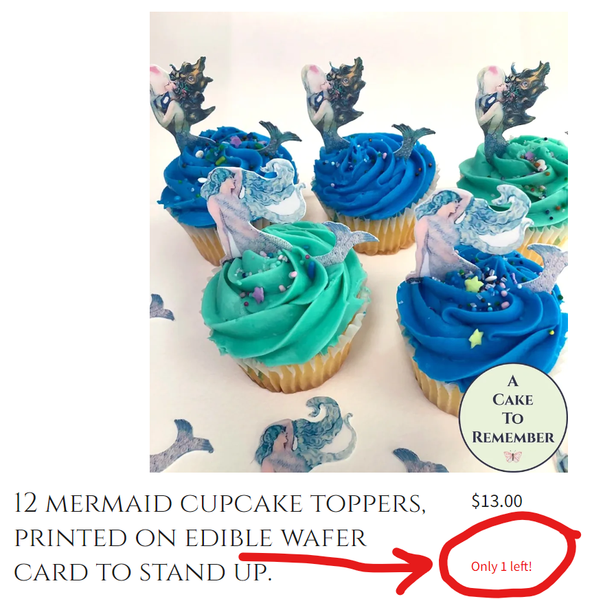 Only one left message highlighted on a listing for cupcake toppers