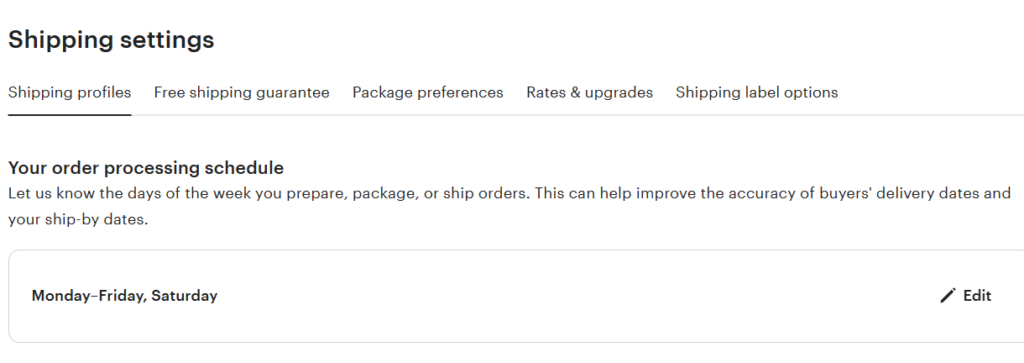 Shipping settings for processing times on Etsy