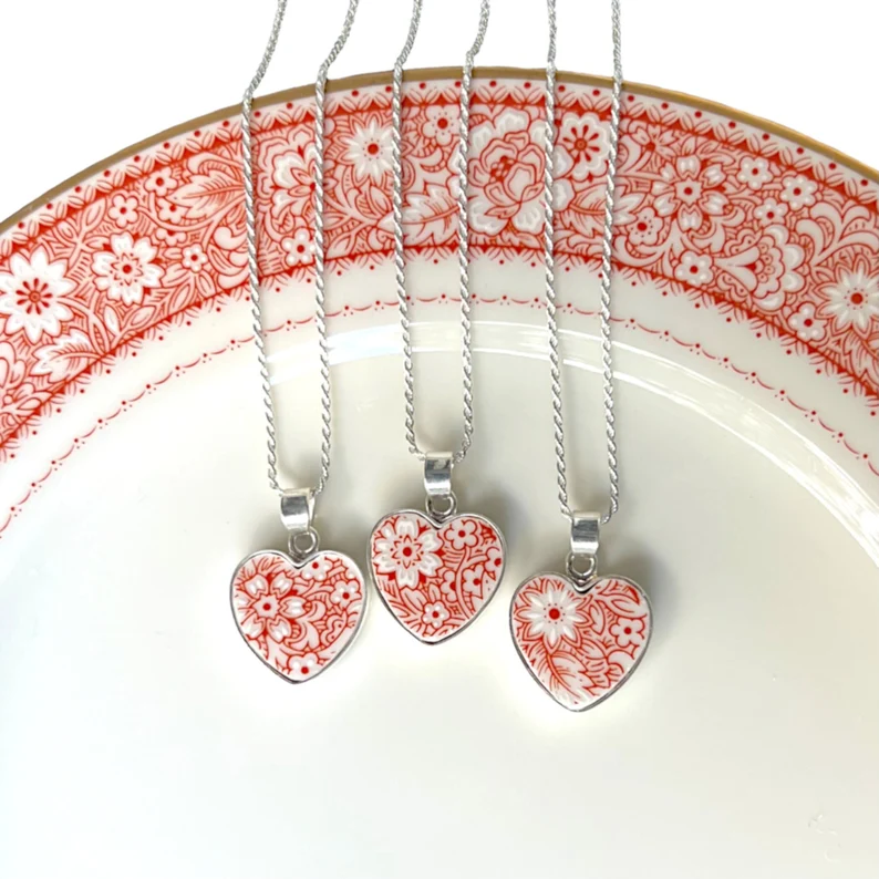 heart necklaces made from china plates