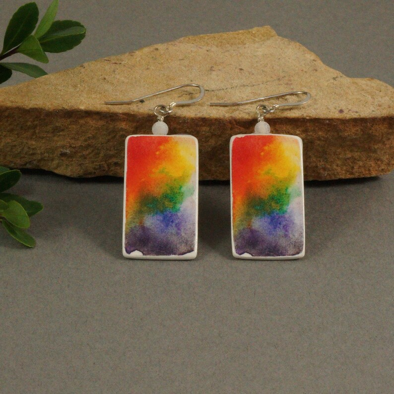 Rectangular rainbow pride earrings
