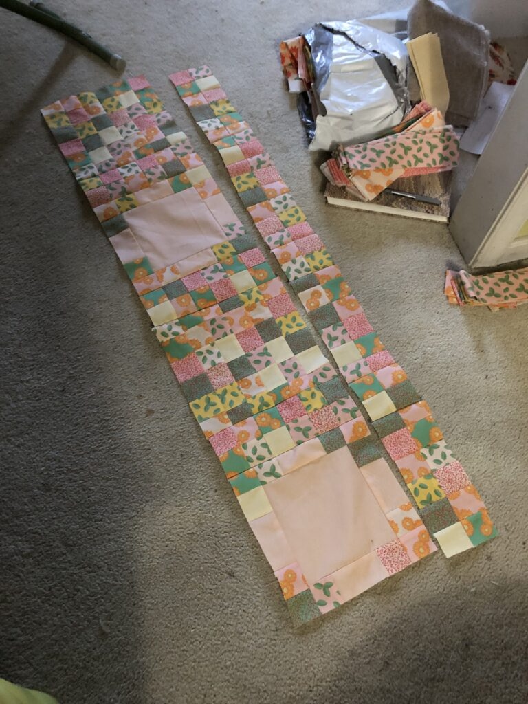 quilt top sections, main pattern plus the strip in between the main blocks