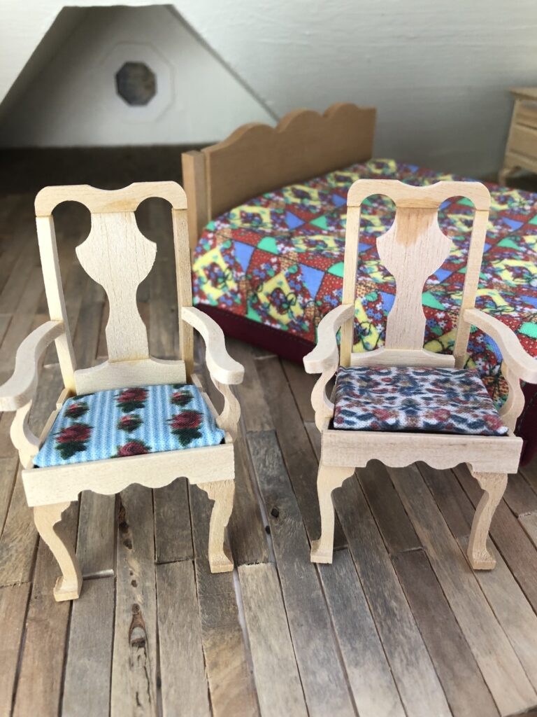 dollhouse chairs with fabric seats