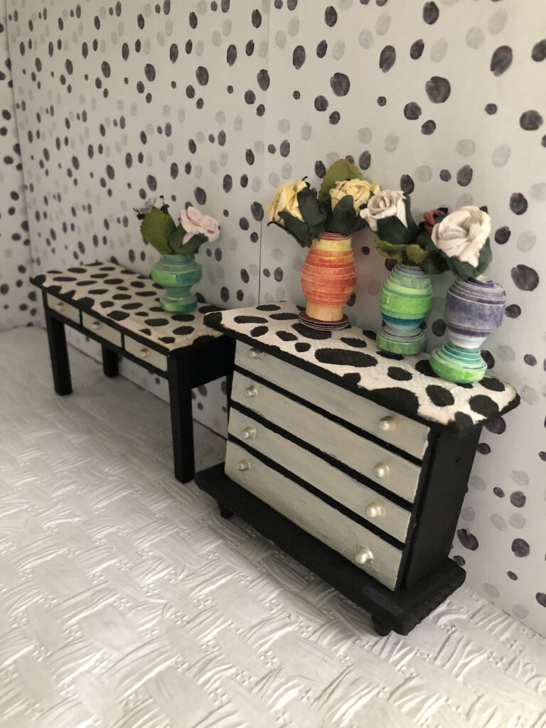 mini vases on dollhouse furniture