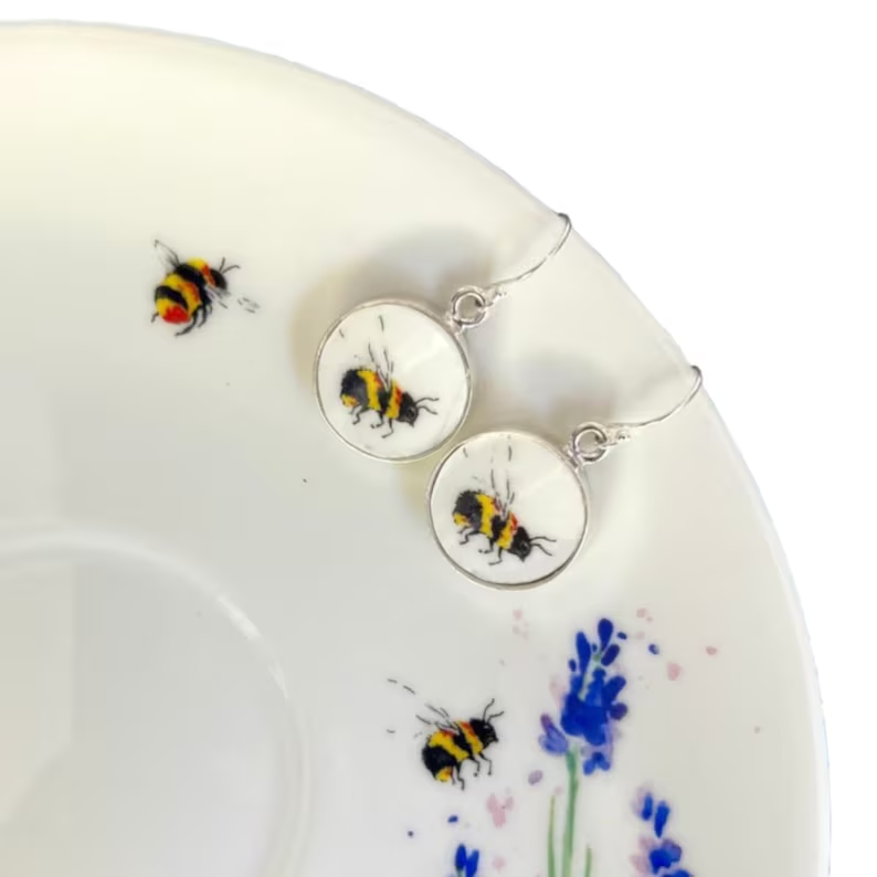 bees earrings made from chine plate