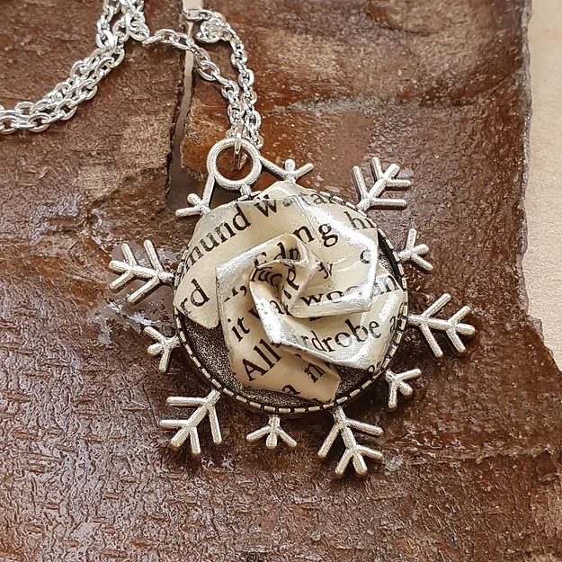 snowflake pendant made from book page