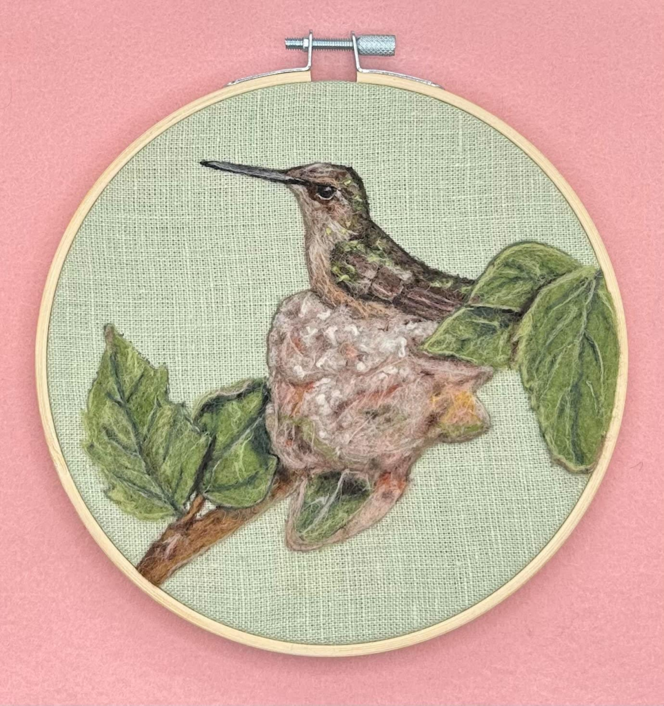 hummingbird needle felted wall art