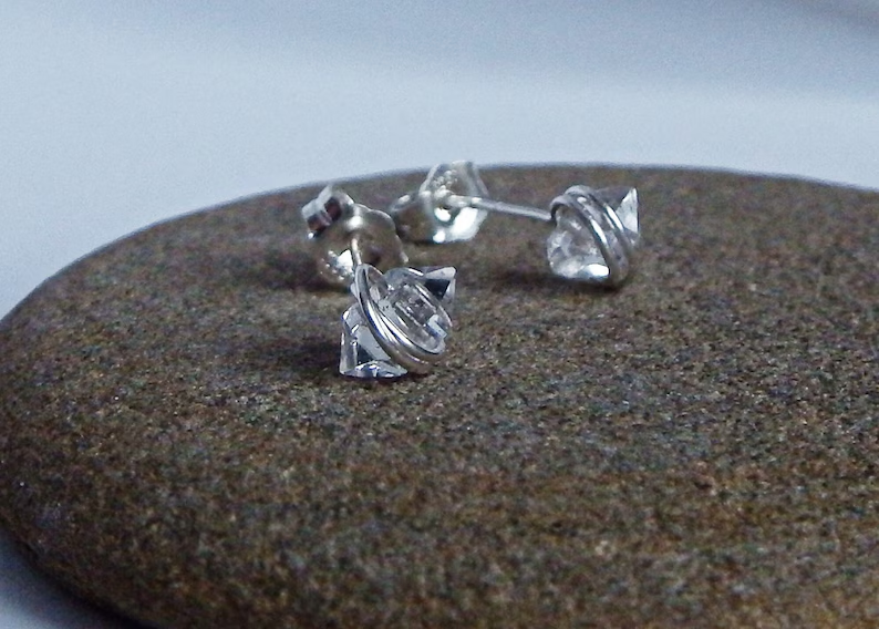 Wire wrapped diamond stud earrings