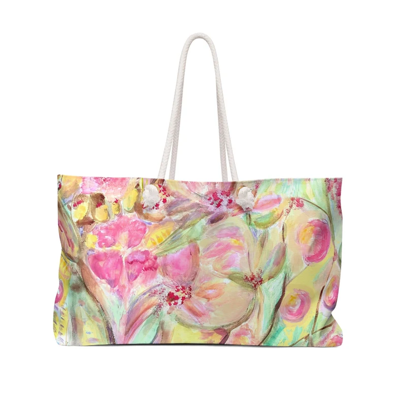 Pink and green tote bag